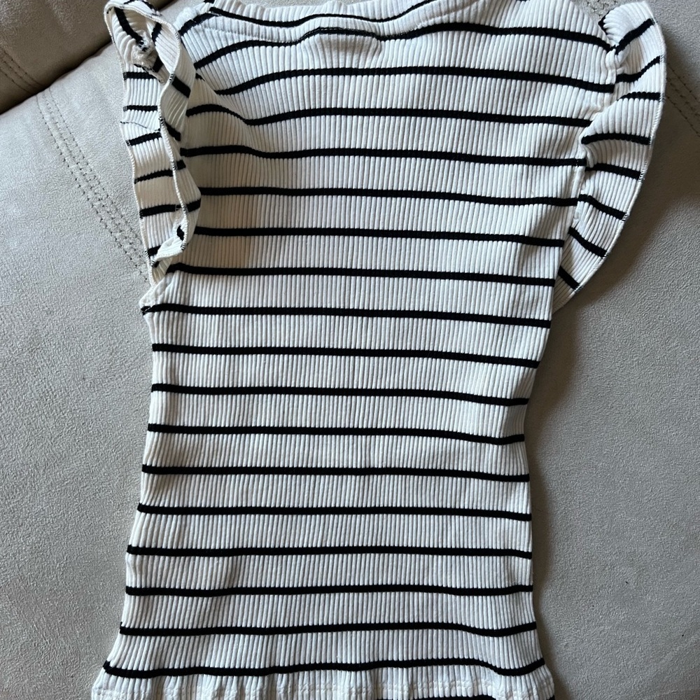 Zara Striped Fitted Ruffle Ribbed Tank 6/7 - Picture 2 of 4